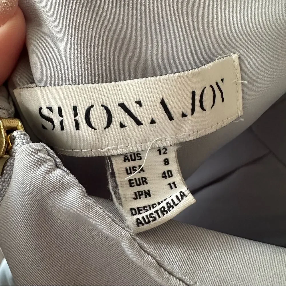 Shona Joy Halter Midi Cocktail Dress Knot Front Draped Womens 8 Blue Gray Formal